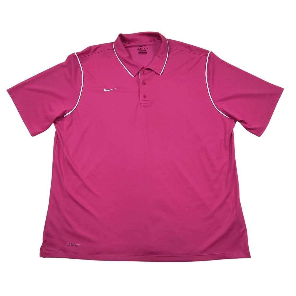 Nike Mens Dri-Fit Golf Polo‎ Shirt XXL Pink White Piping Short Sleeve Activewear